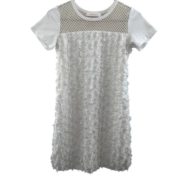 See By Chloe Short Sleeve White Cloud Dancer Knit Textured Fringe Shift Dress XS - Picture 1 of 7